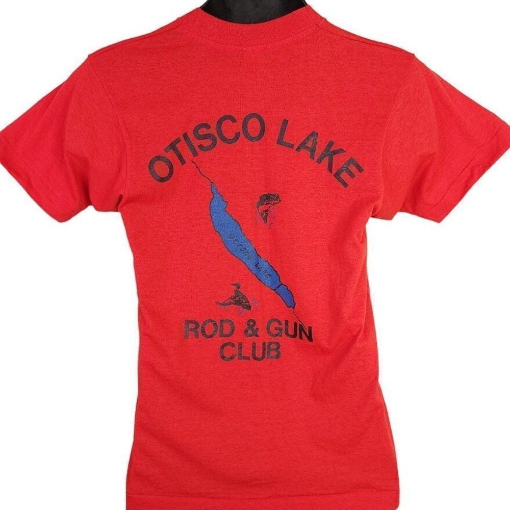 Otisco Lake Rod & Gun Club T Shirt Vintage 80s Fishing Contest New York
